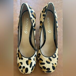 Boutique 9 Animal Print Pumps. Leather upper. Size 8.5. Heel height 3.5”.